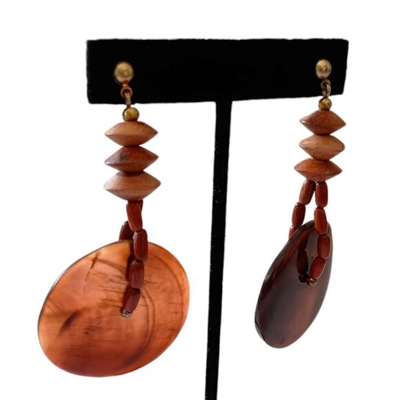 Wooden Beaded Shell Earrings Drop‎ Dangle Bohemian Tribal Ethnic Hippie Gypsy - Picture 4 of 14